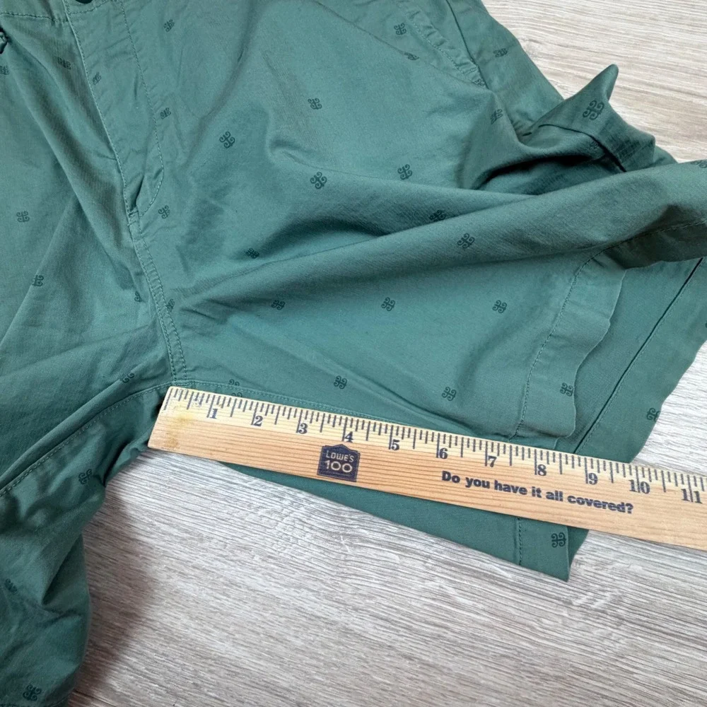 Reyn Spooner Men Green Herringbone Tapa Logo‎ Embroidered Chino Shorts Size 36